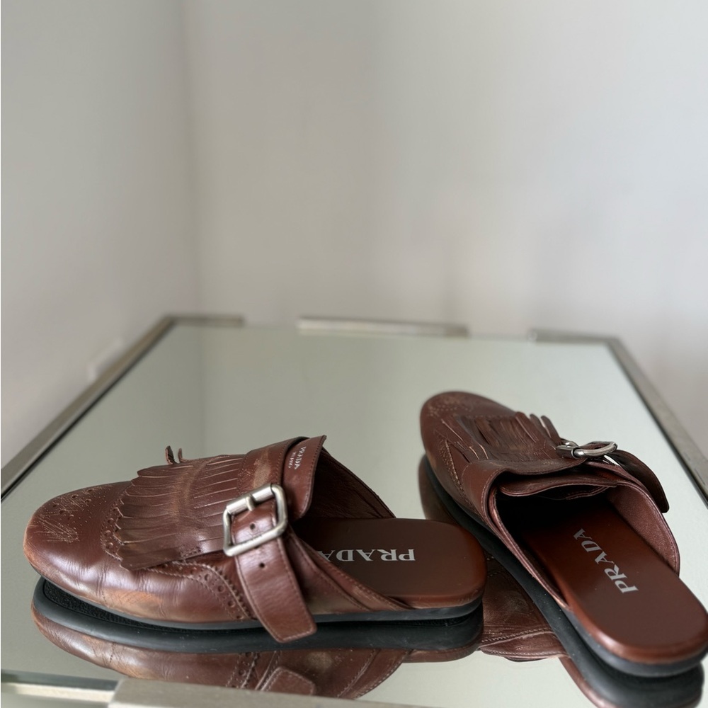 Like new PRADA Brown Leather Fringed Shuffle Mules $1,250 36 - Picture 15 of 16